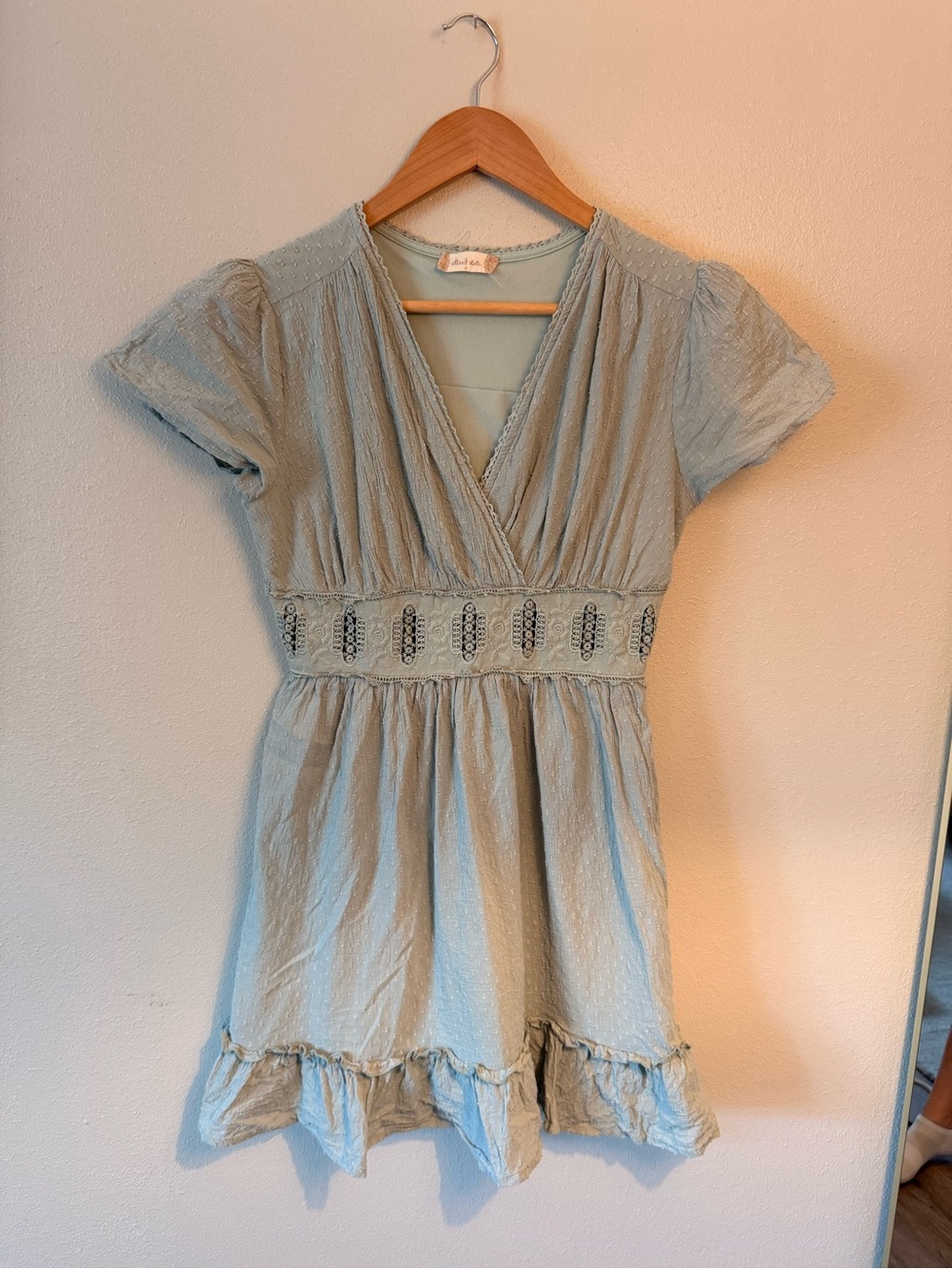 Alter’d state Light Sage Embroidered Waist V‑Neck Dress Cottagecore feminine